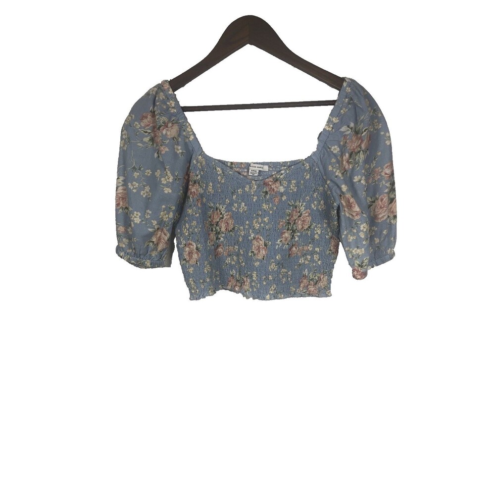 American Eagle Women's Smocked Crop Top XS Floral fairy Cottagecore Milkmaid